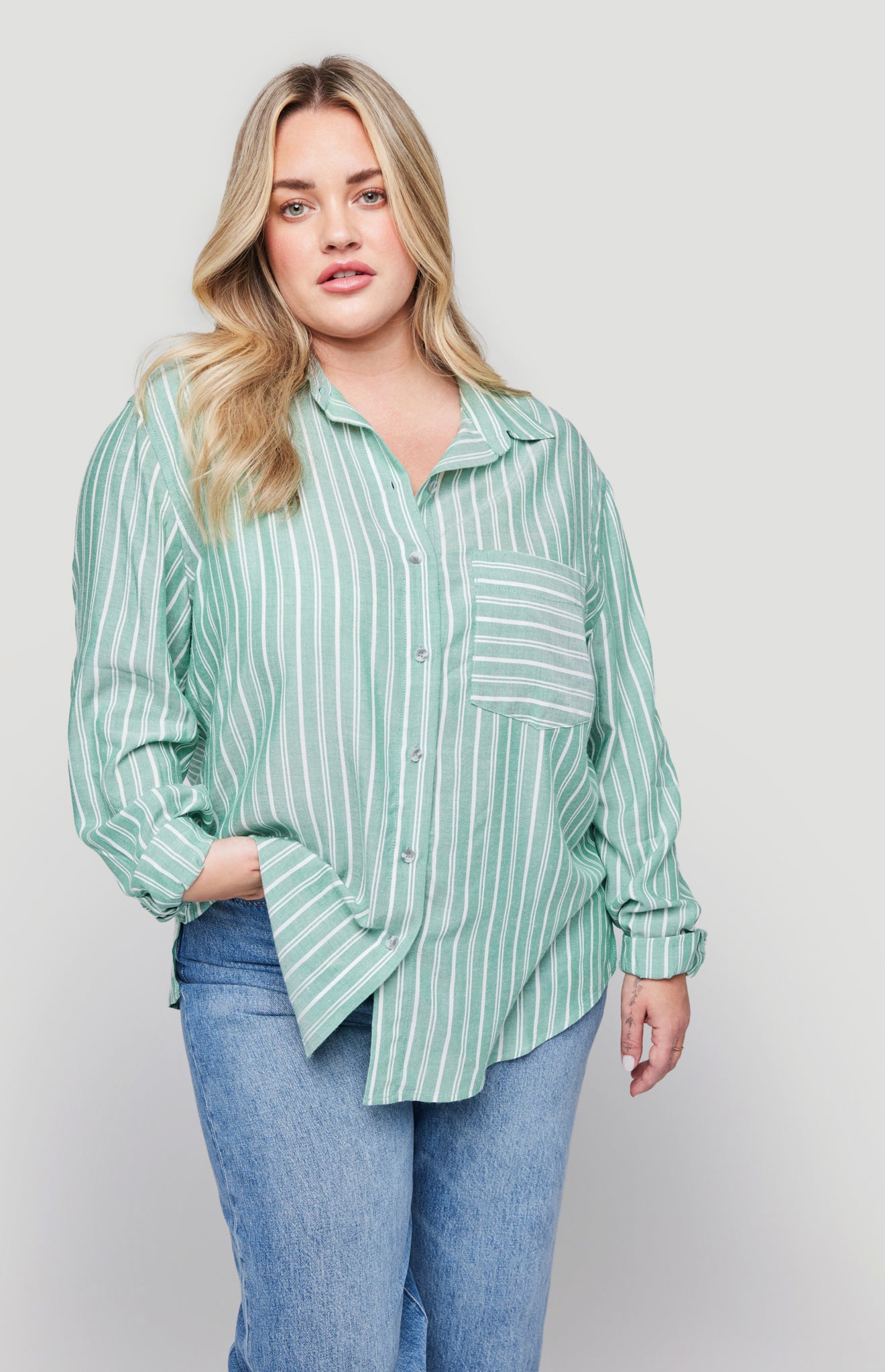 Wilder Button Down Shirt|color:Palm Stripe
