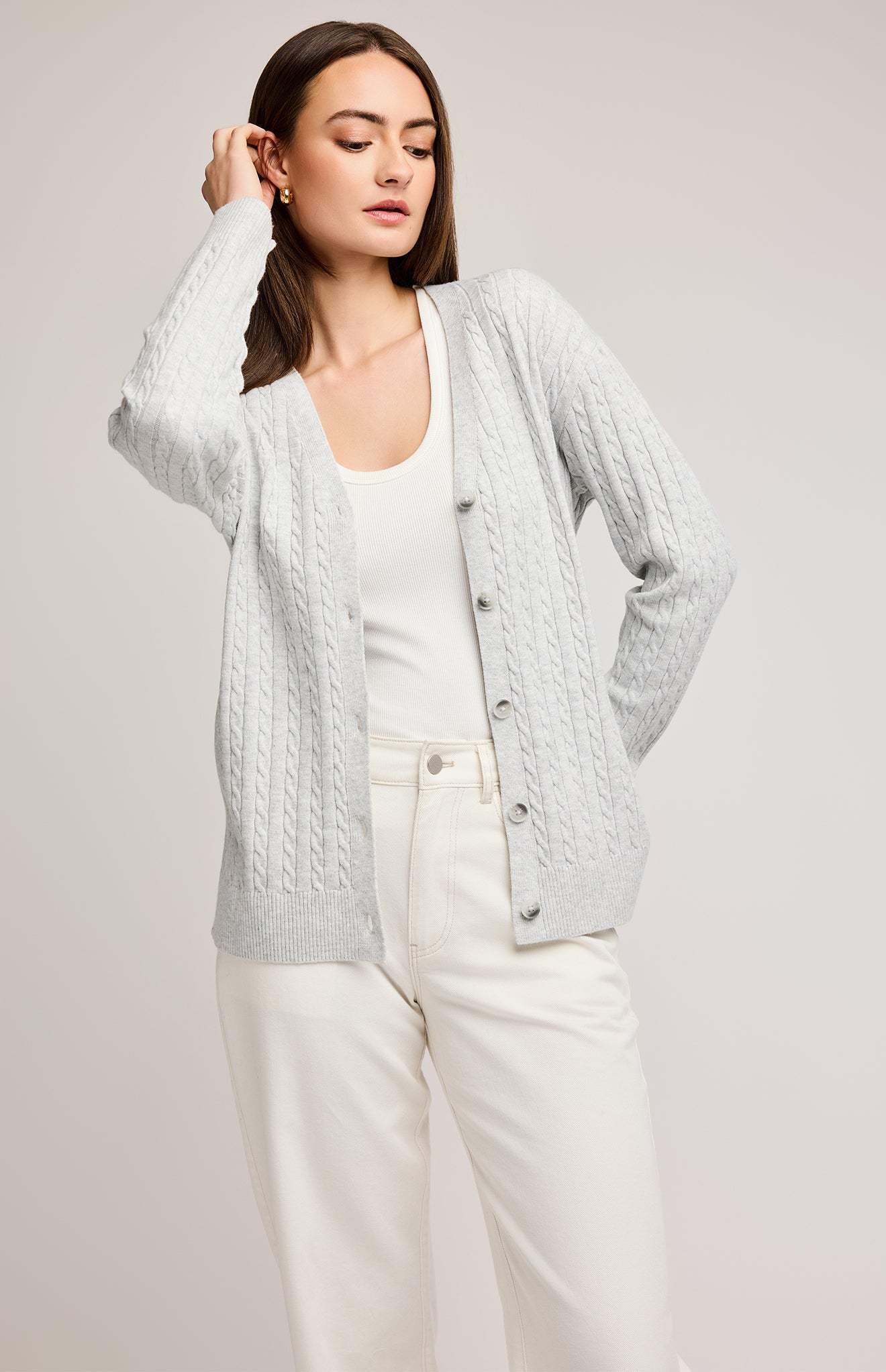 Lucia Button Up Cardigan|color:Heather Grey