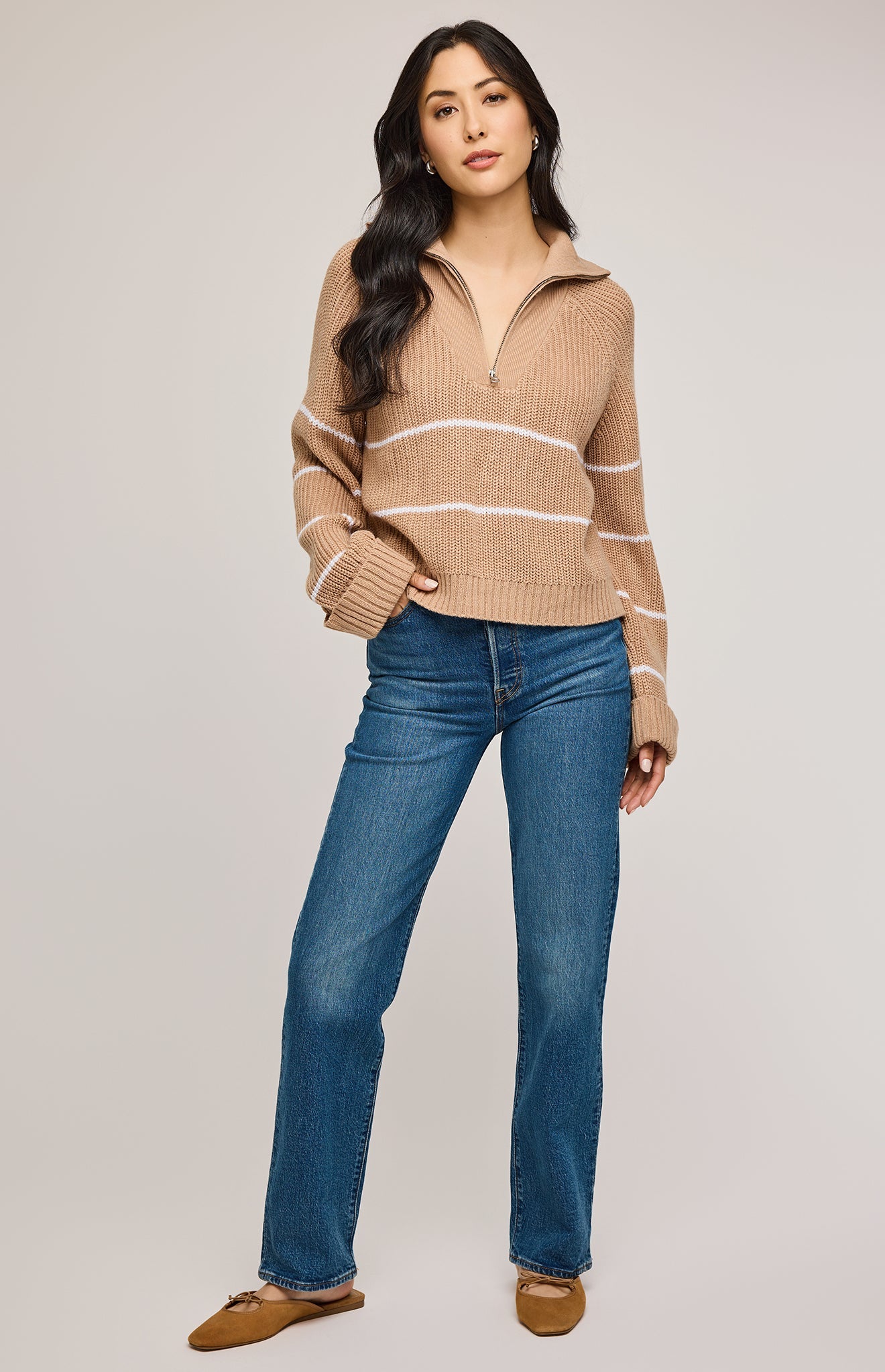 Declan Half Zip Pullover|color:Tan