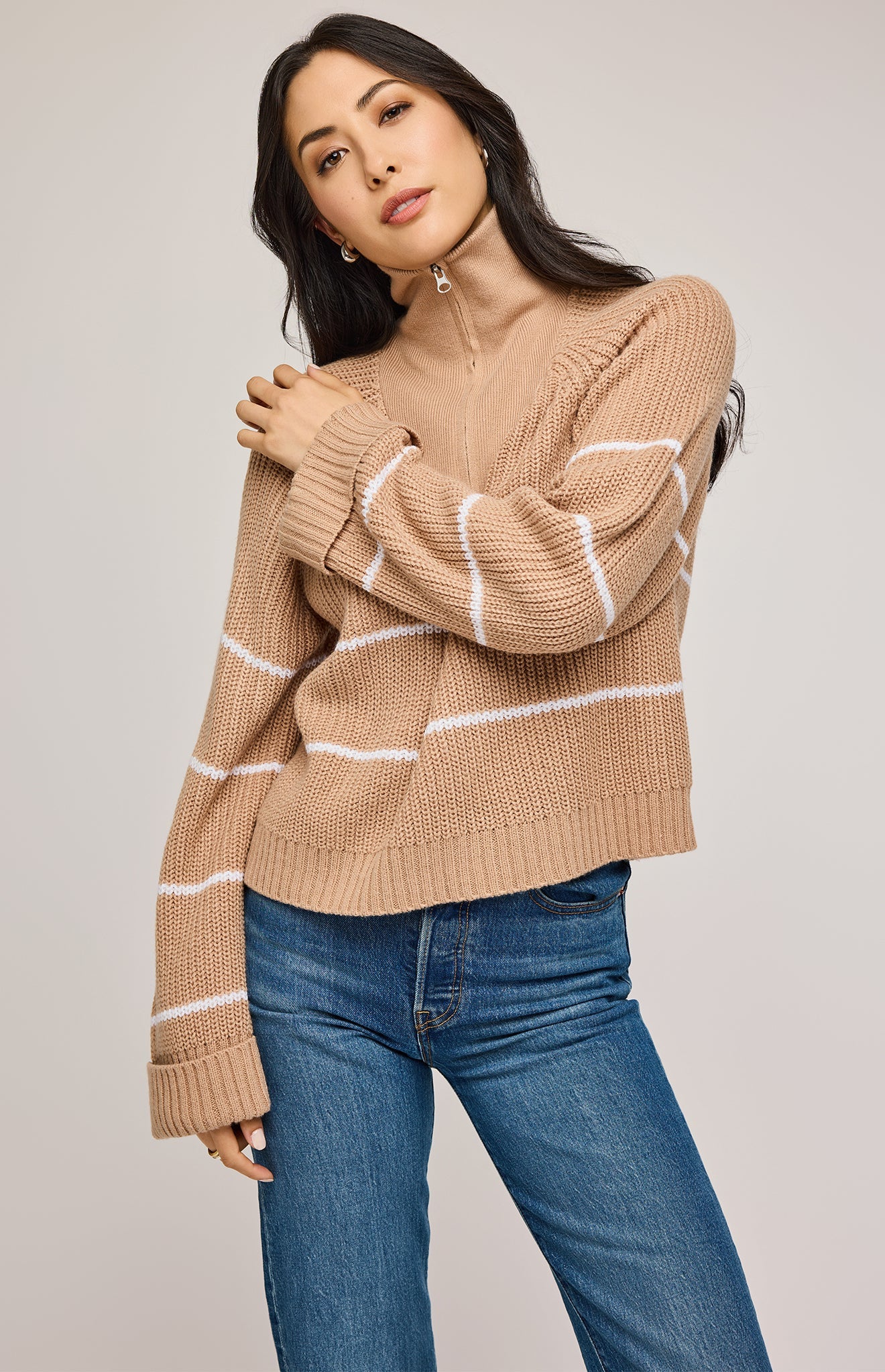 Declan Half Zip Pullover|color:Tan