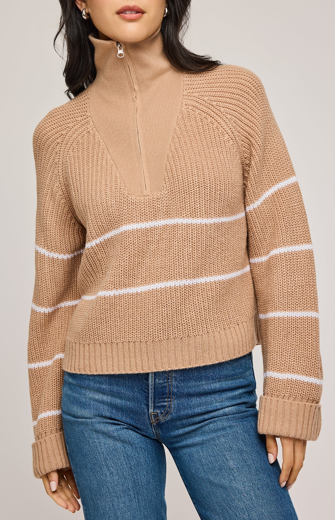 Declan Half Zip Pullover|color:Tan