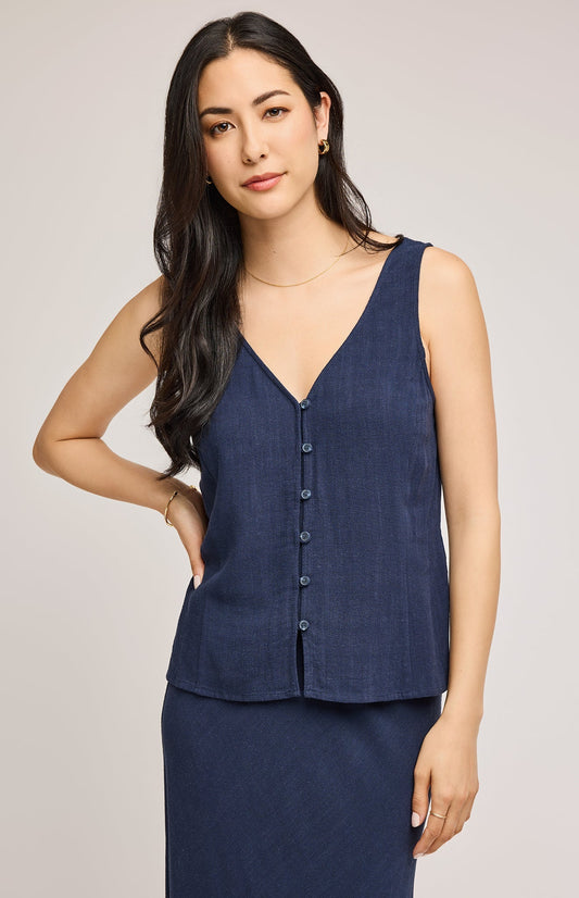 Jules Linen Tank|color:Navy