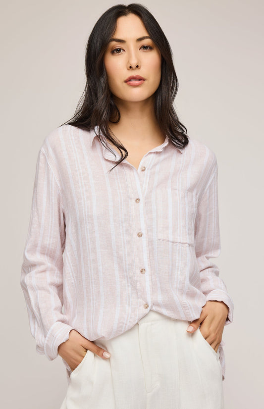 Luka Button Down Shirt|color:Tan Stripe