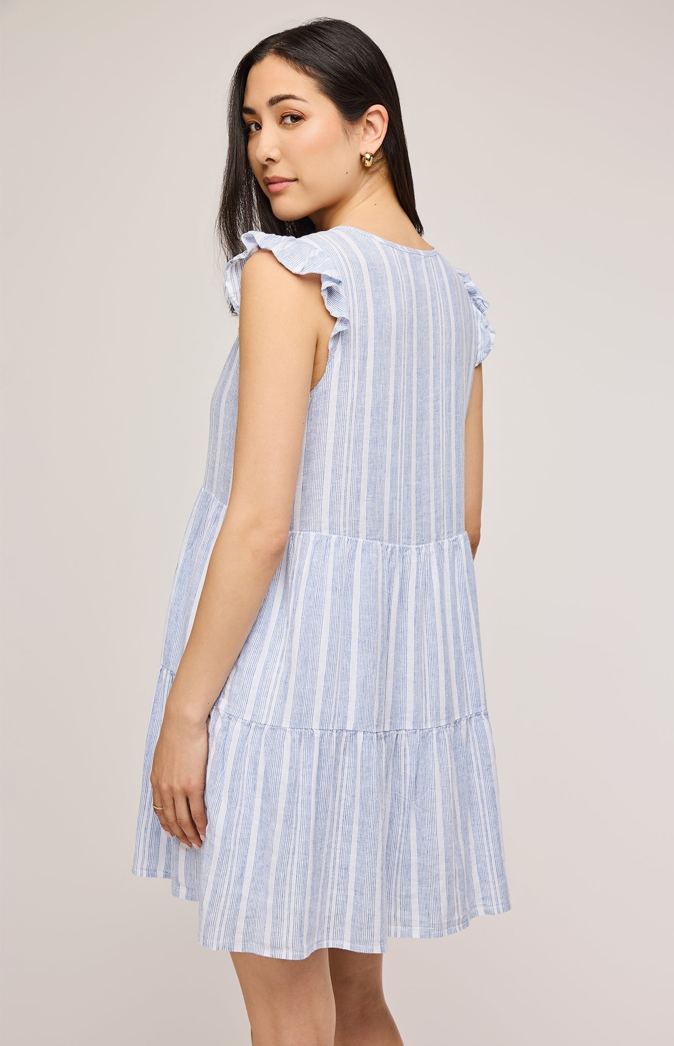 Maggie Linen Mini Dress|color:Blue Stripe