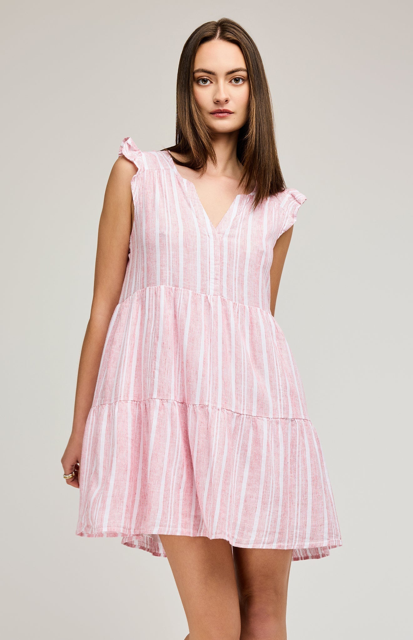 Maggie Linen Mini Dress|color:Red Stripe