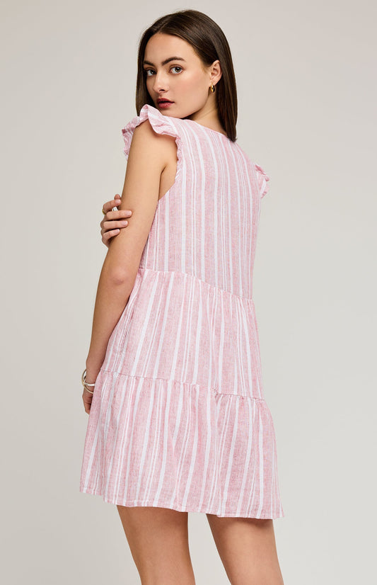 Maggie Linen Mini Dress|color:Red Stripe