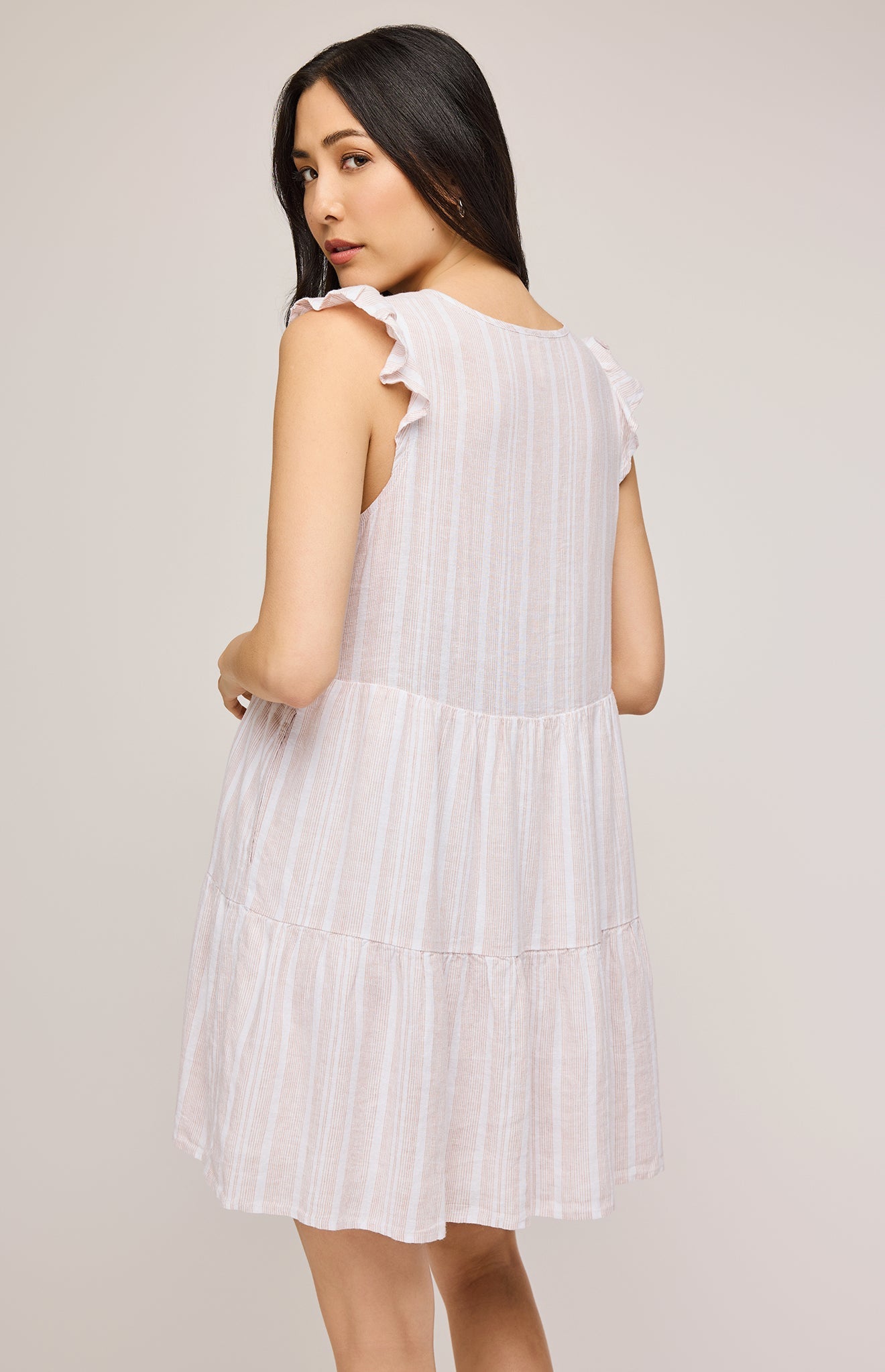 Maggie Linen Mini Dress|color:Tan Stripe