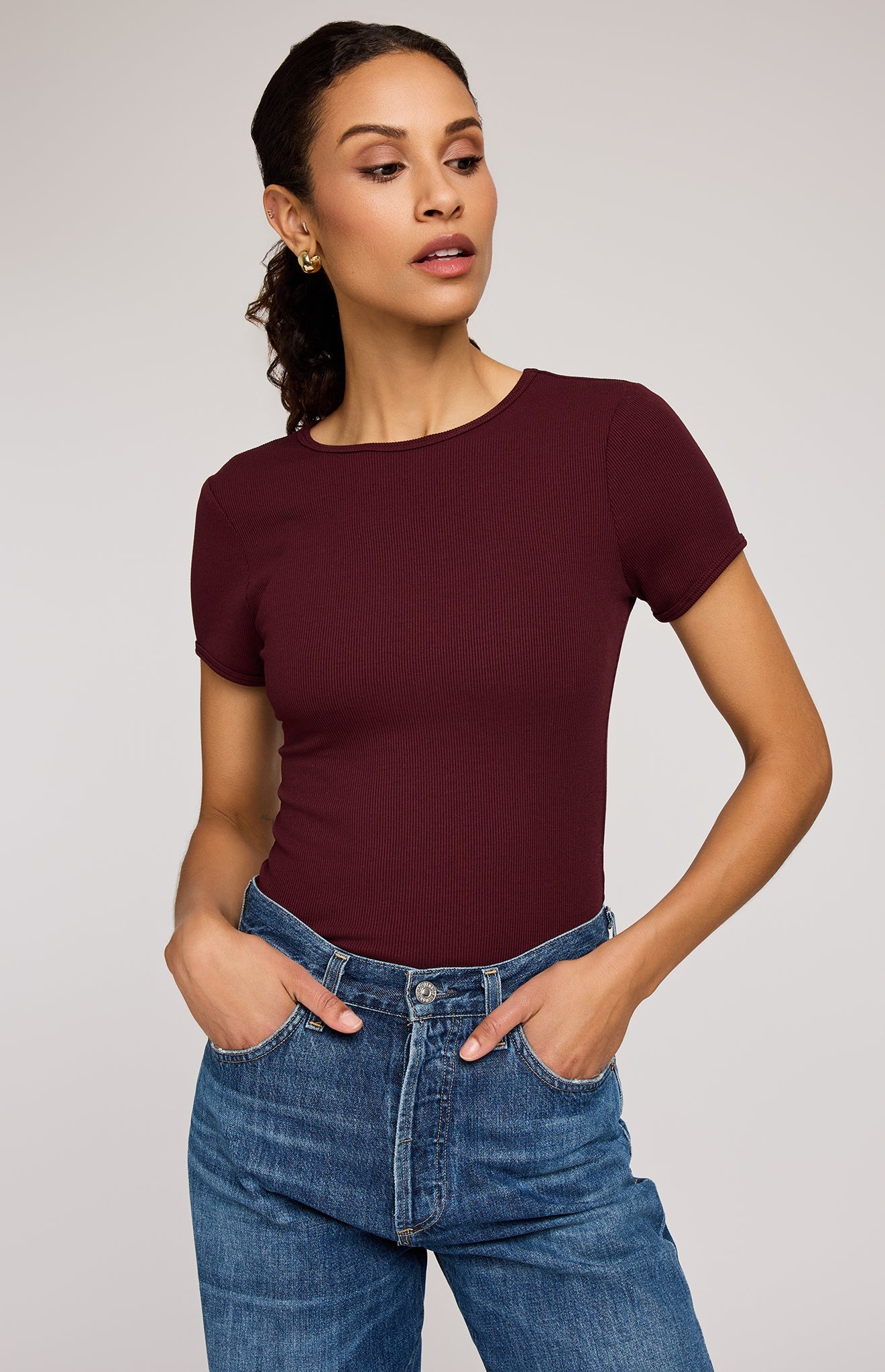 Shania Ribbed T-Shirt|color:Merlot