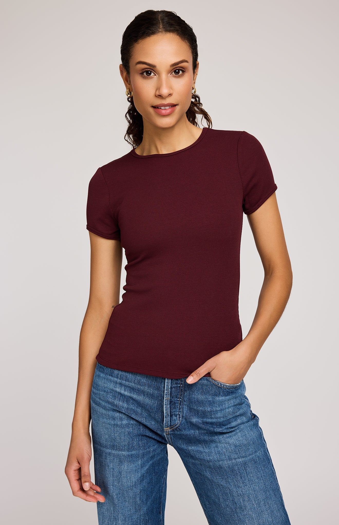 Shania Ribbed T-Shirt|color:Merlot