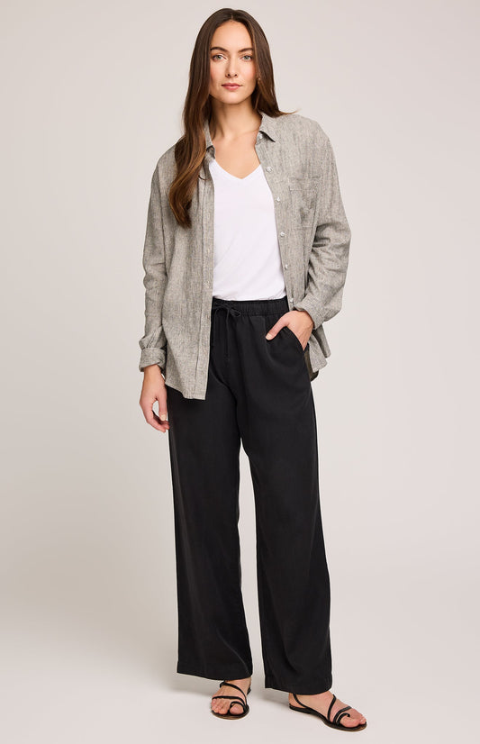 Arabella Striped Button Down Shirt|color:Black Stripe