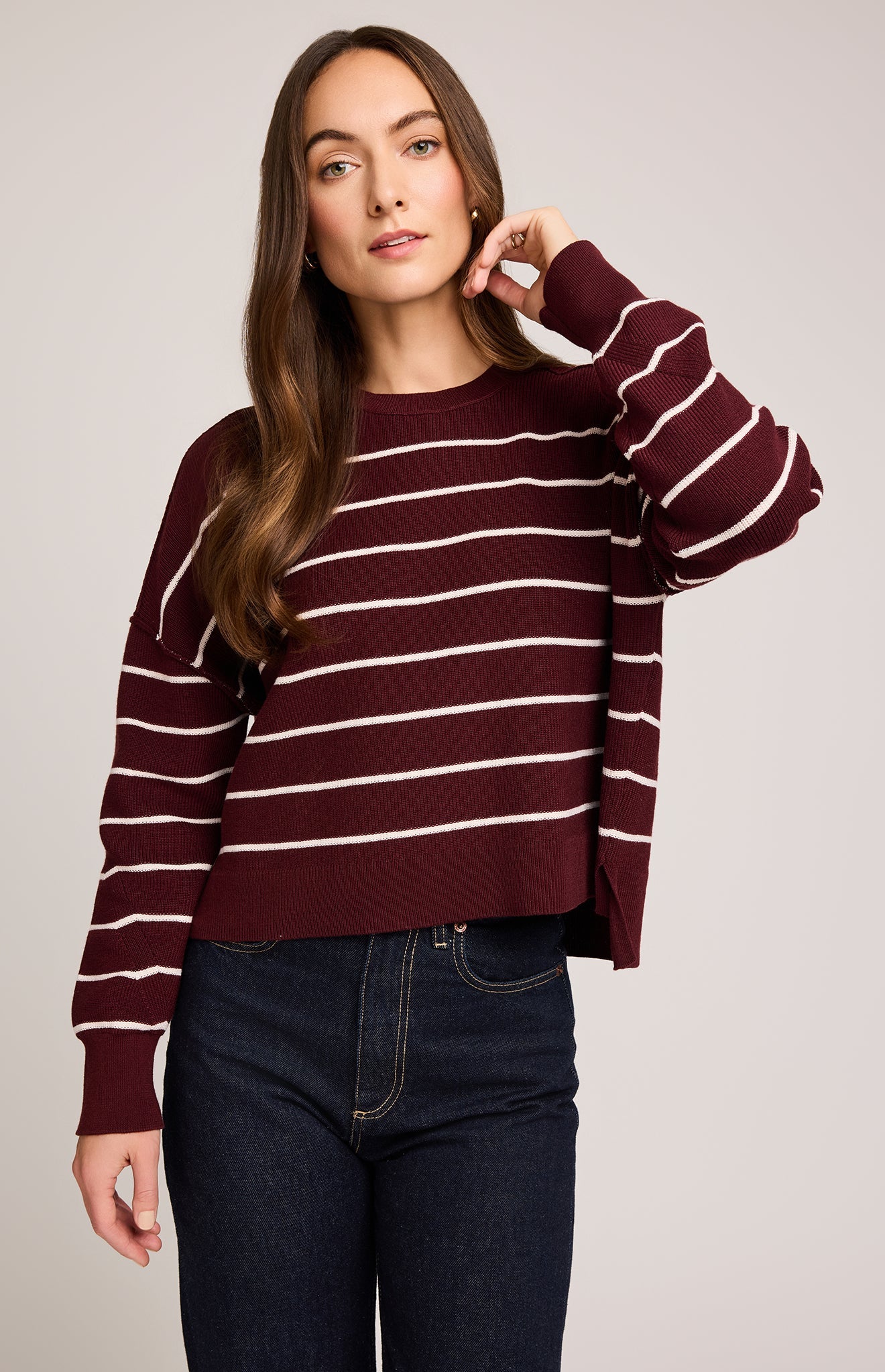 Echo Pullover Sweater|Merlot Stripe