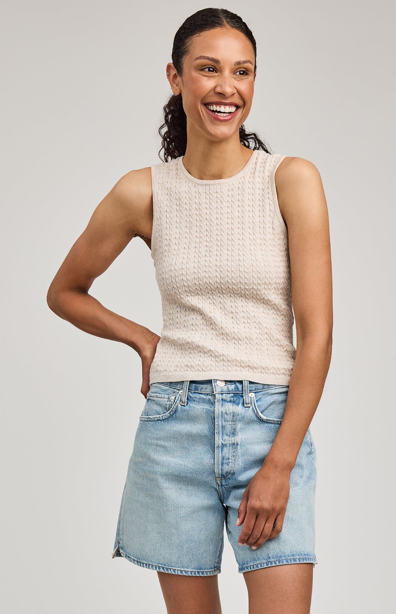 Skye Knit Tank|color:Heather Oatmeal