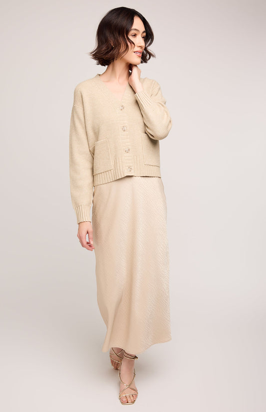 Bonnie Satin Midi Skirt|color:Bone