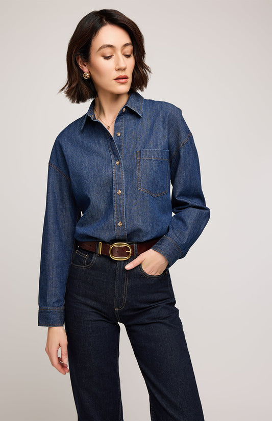 Whitney Denim Button Down Shirt|color:Dark Wash