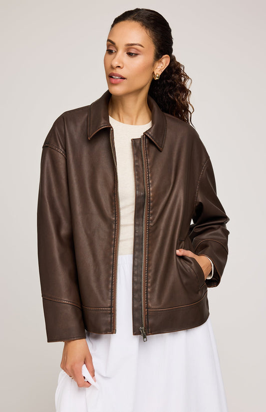 Audrey Vegan Leather Jacket|color:Chocolate