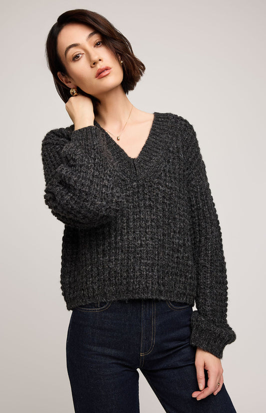 Willow V-Neck Sweater|color:Heather Charcoal