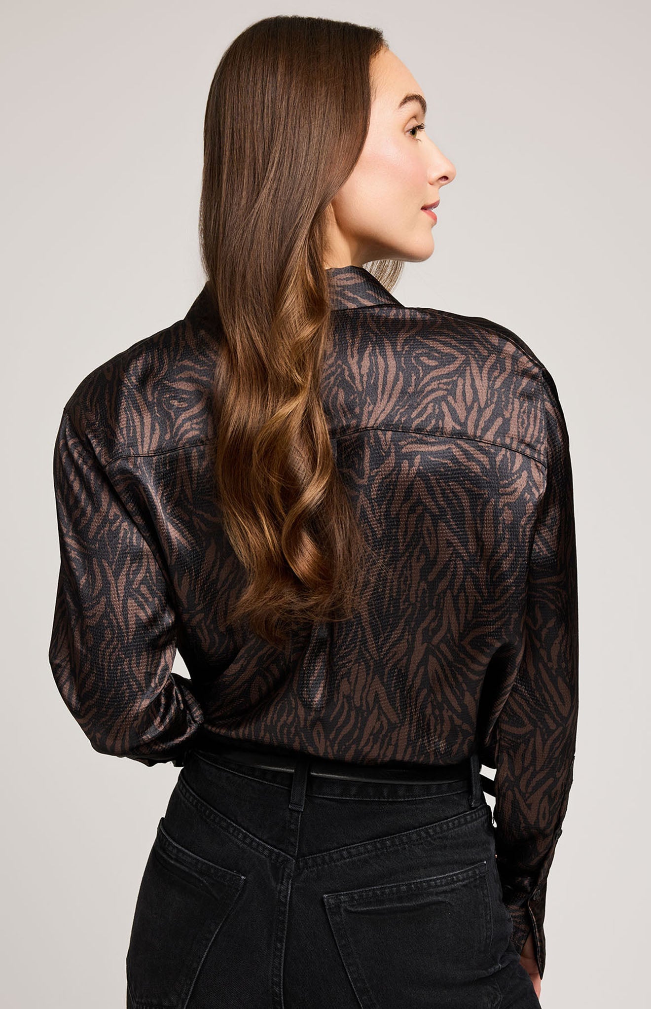 Simone Satin Button Down Shirt|Color:Java Print