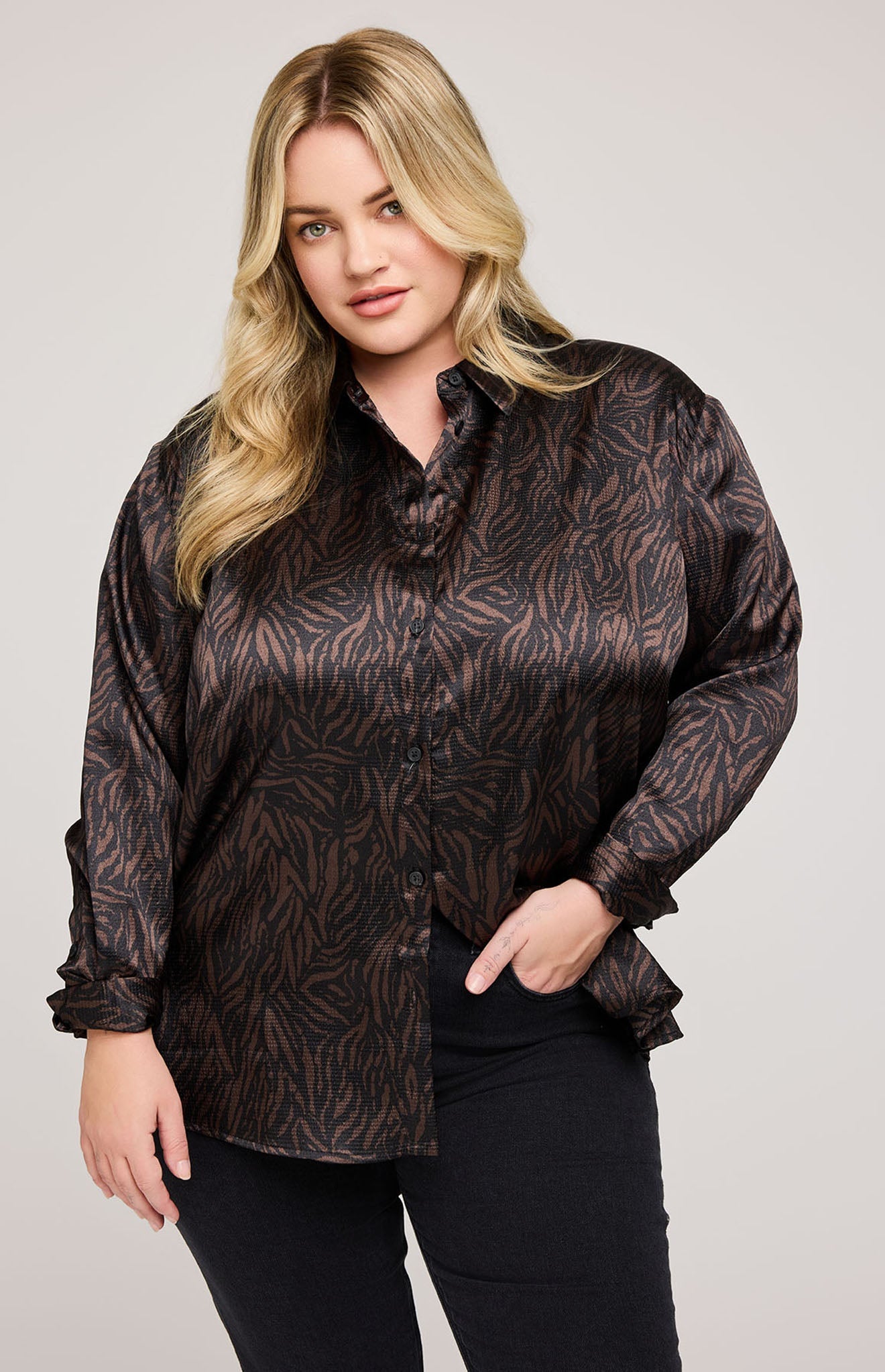 Simone Satin Button Down Shirt|Color:Java Print