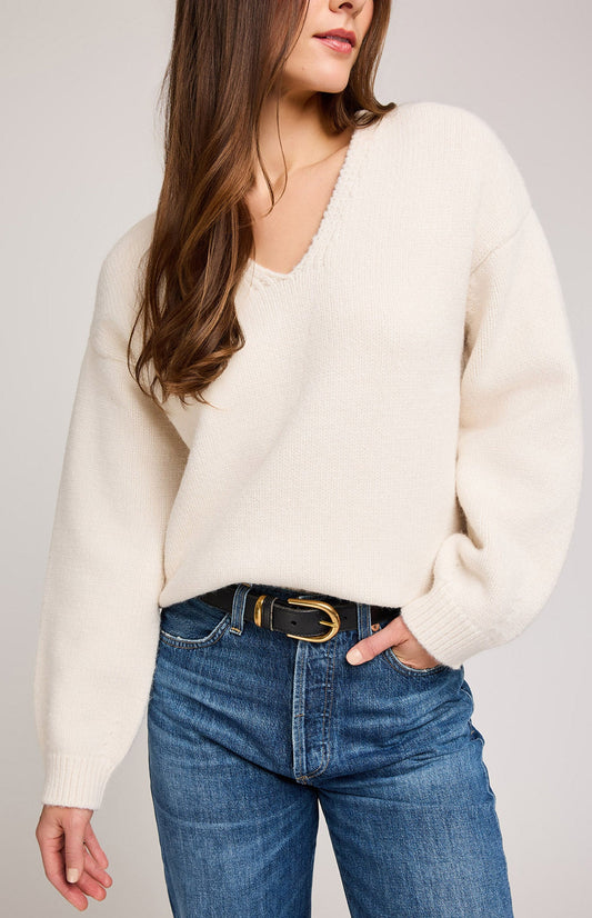 Angelica V-Neck Sweater|Color:Alabaster