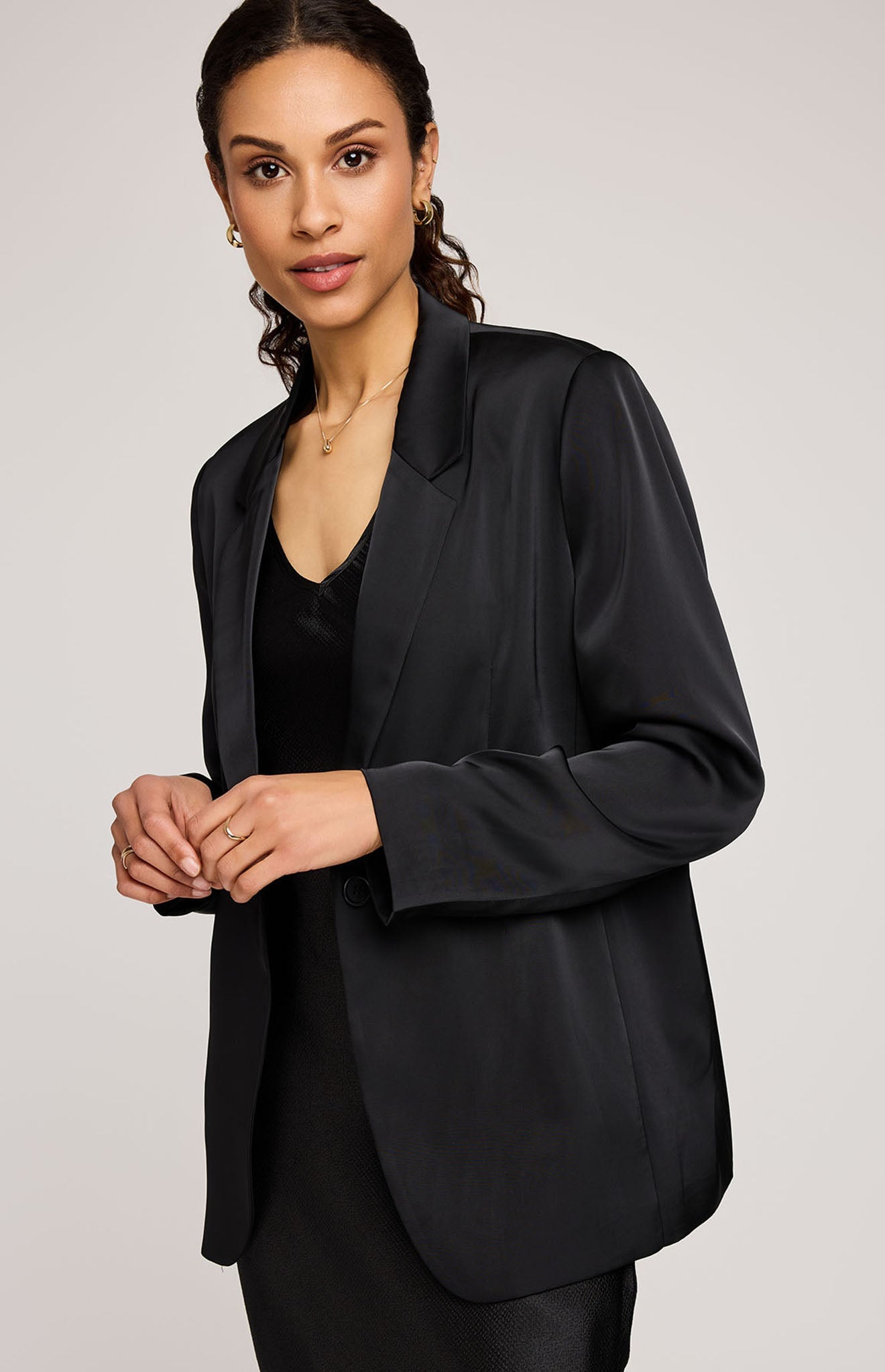 Dione Satin Blazer|Color:Black