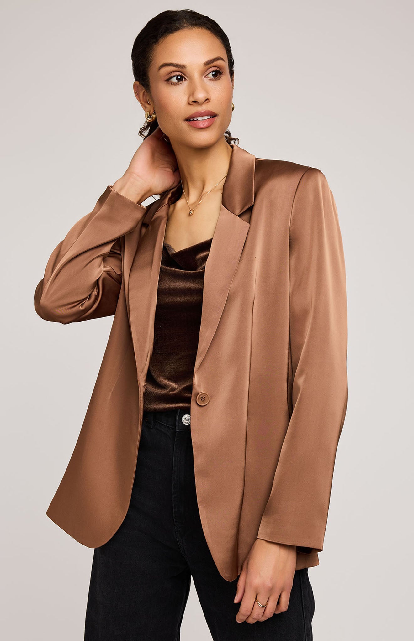 Dione Satin Blazer|Color:Chestnut
