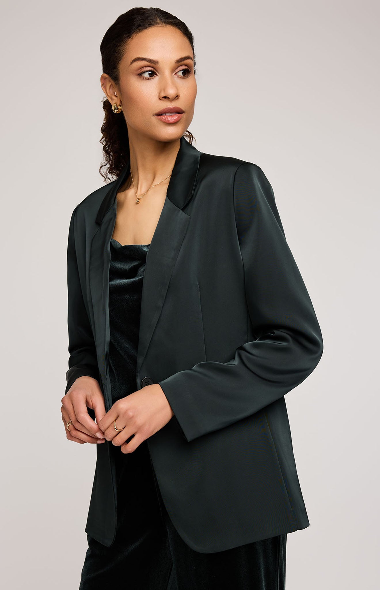 Dione Satin Blazer|Color:Wintergreen