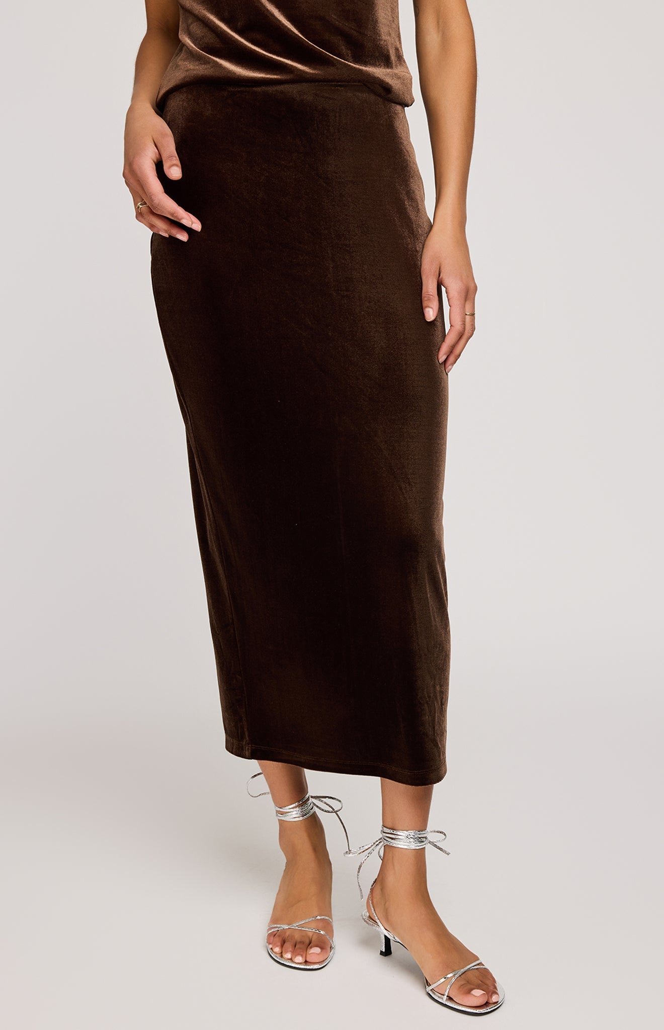 Dahlia Velvet Column Skirt|Color:Ganache
