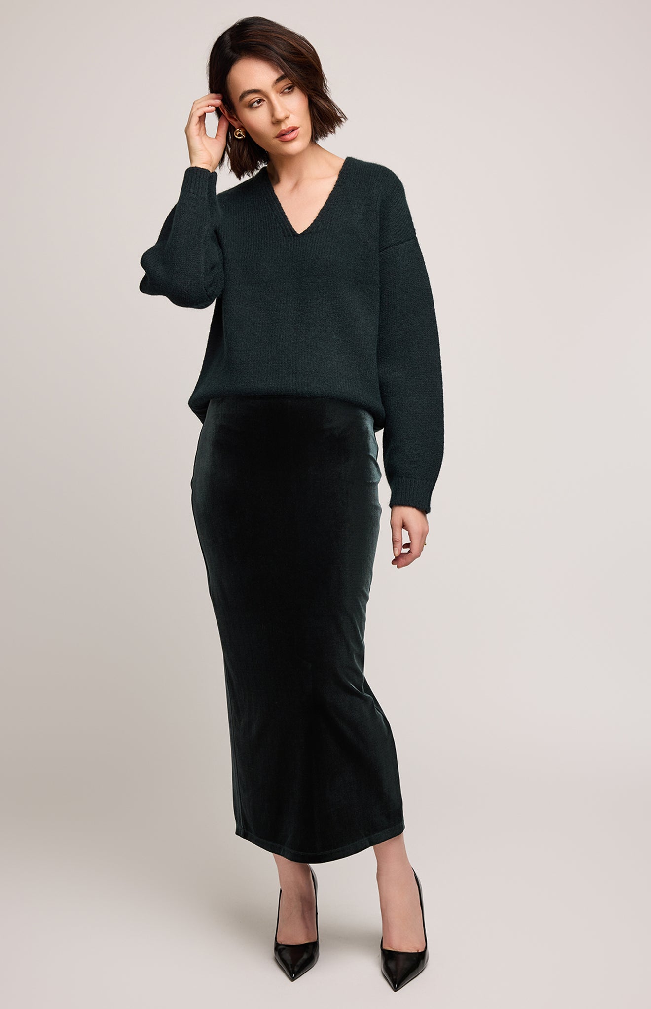 Dahlia Velvet Column Skirt|Color:Wintergreen