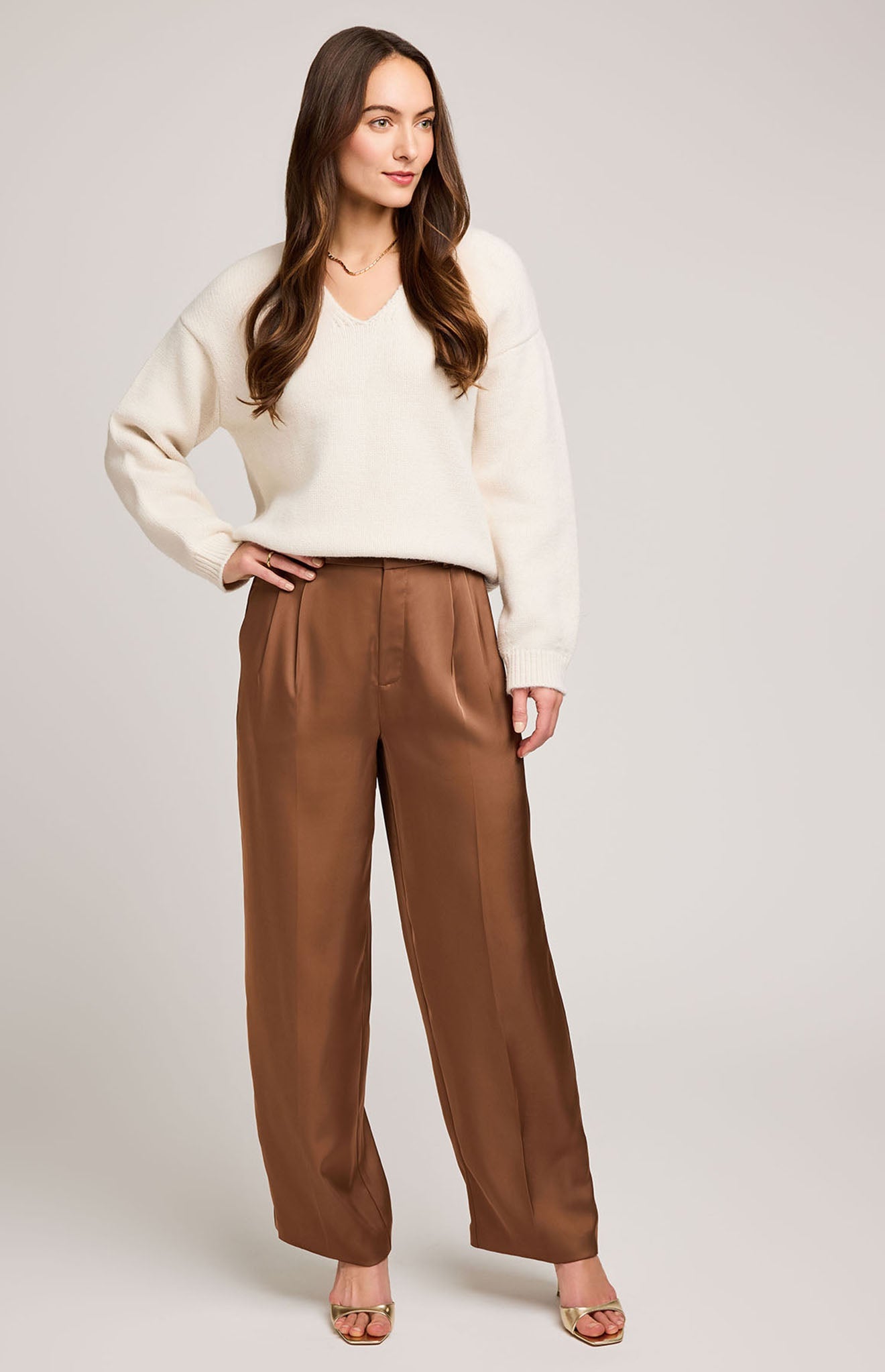 Amelie Satin Pant|Color:Chestnut