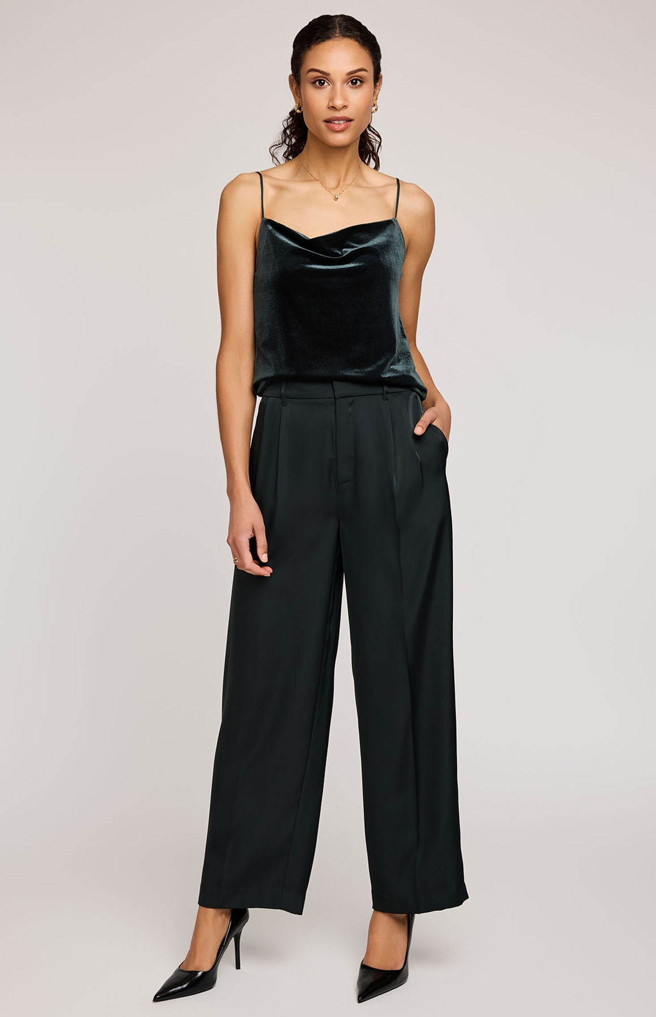 Amelie Satin Pant|Color:Wintergreen