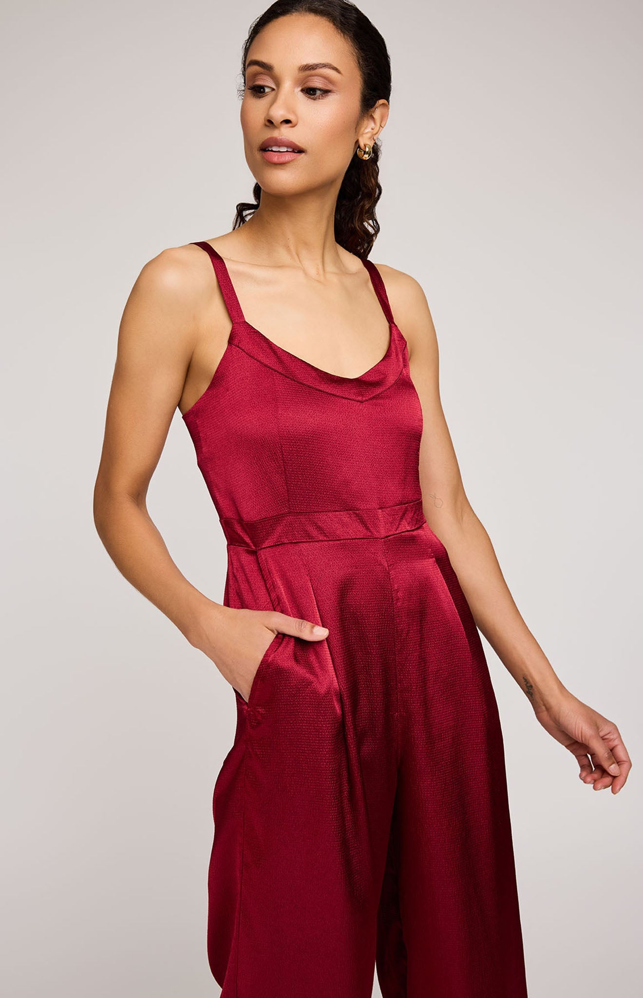 Irina Satin Jumpsuit|Color:Crimson