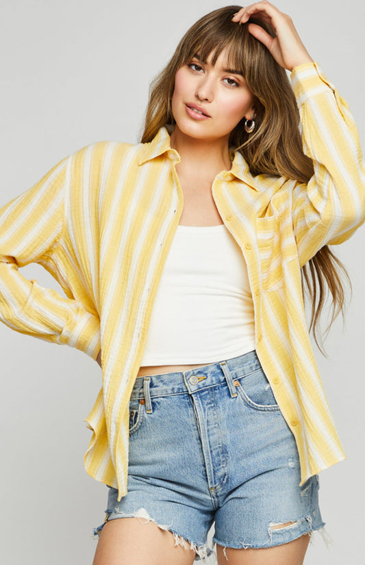 Sonia Button-Down Shirt|color:Daffodil Stripe