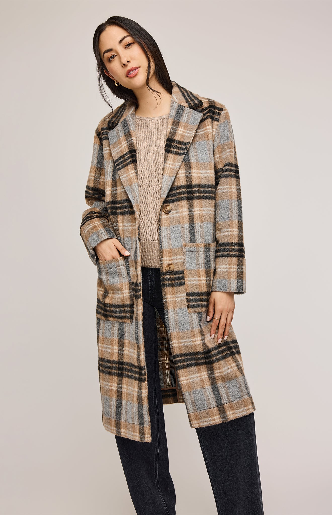 Ezra Coat|color:Sand Plaid