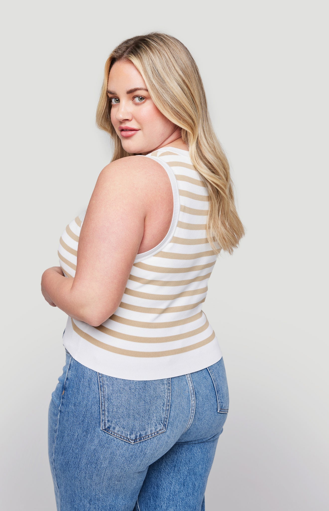 Cora Tank|color:Taupe Stripe