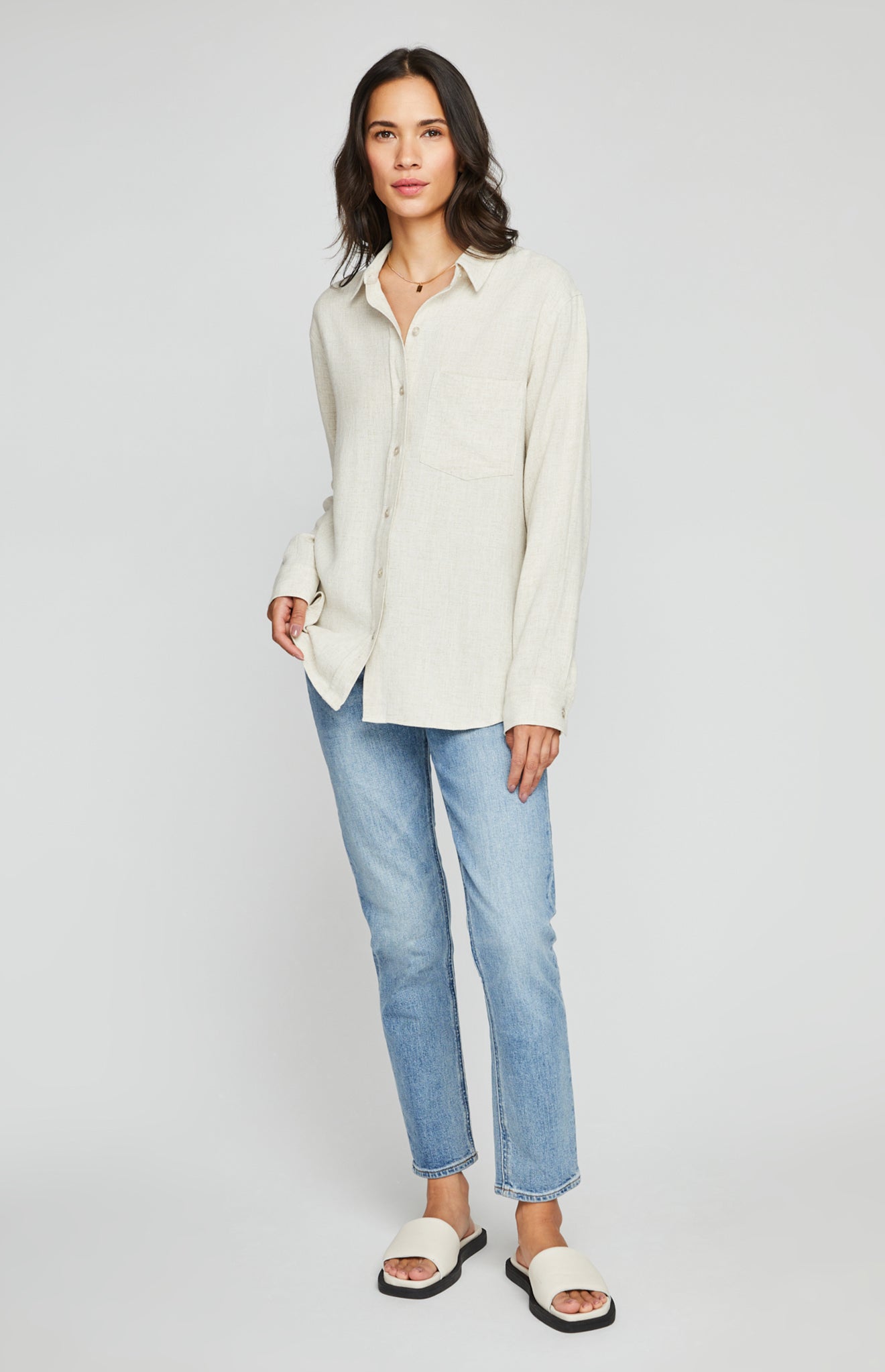 Portia Button Down Shirt|color:Linen