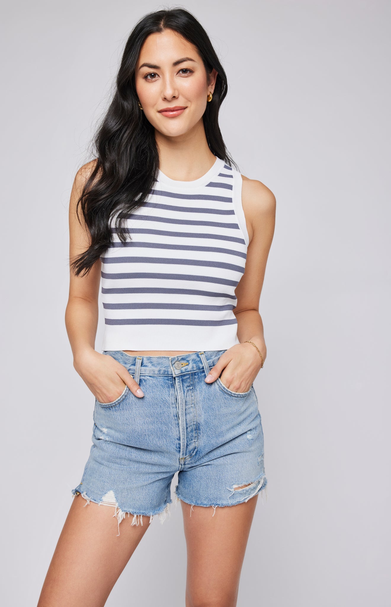 Cora Knit Tank|color:Blue Stripe