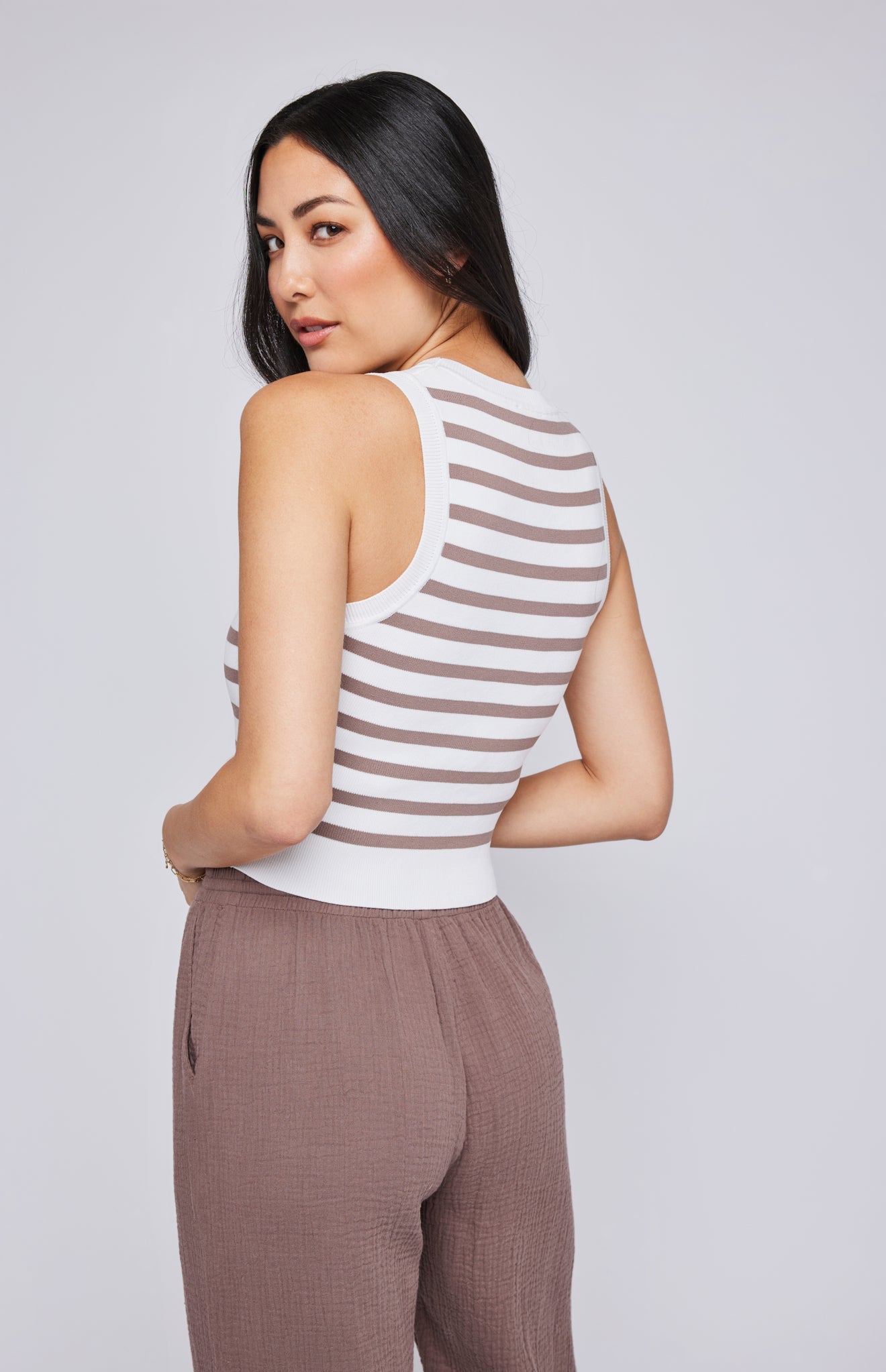 Cora Knit Tank|color:Driftwood Stripe