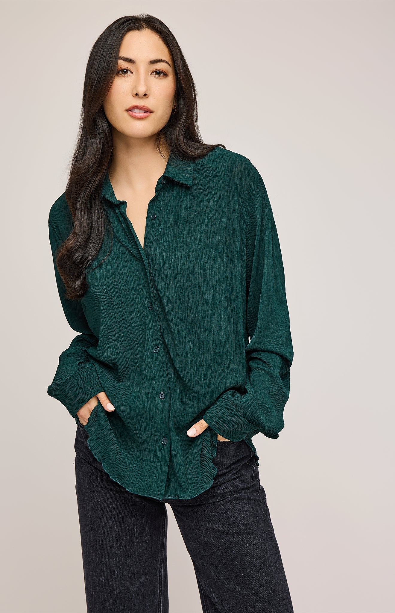 Sheila Button Down Shirt|color:Forest