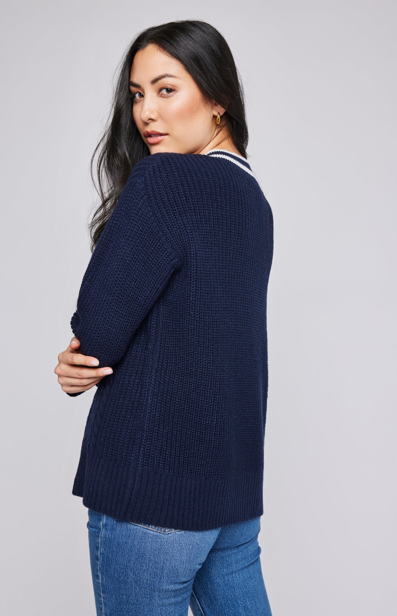 Kyla V-Neck Sweater|color:Navy