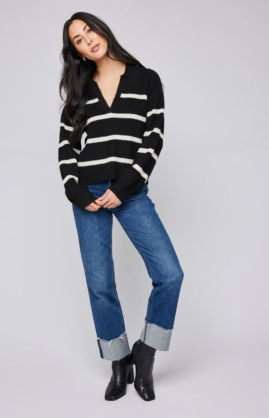 Beckett V-Neck Sweater|color:Black Stripe