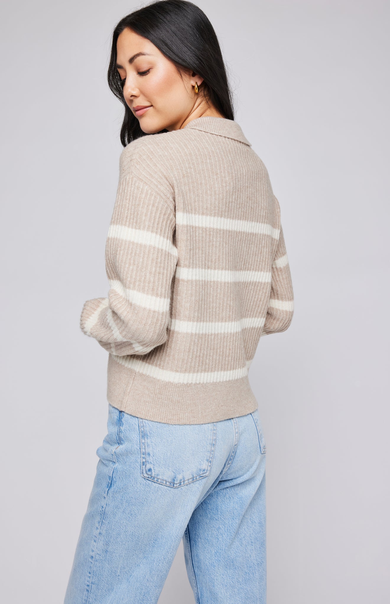 Beckett V-Neck Sweater|color:Oatmeal Stripe