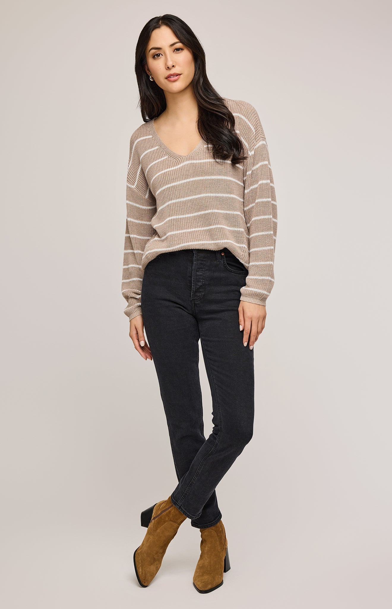 Tucker Pullover Sweater|color:Heather Cashew Stripe