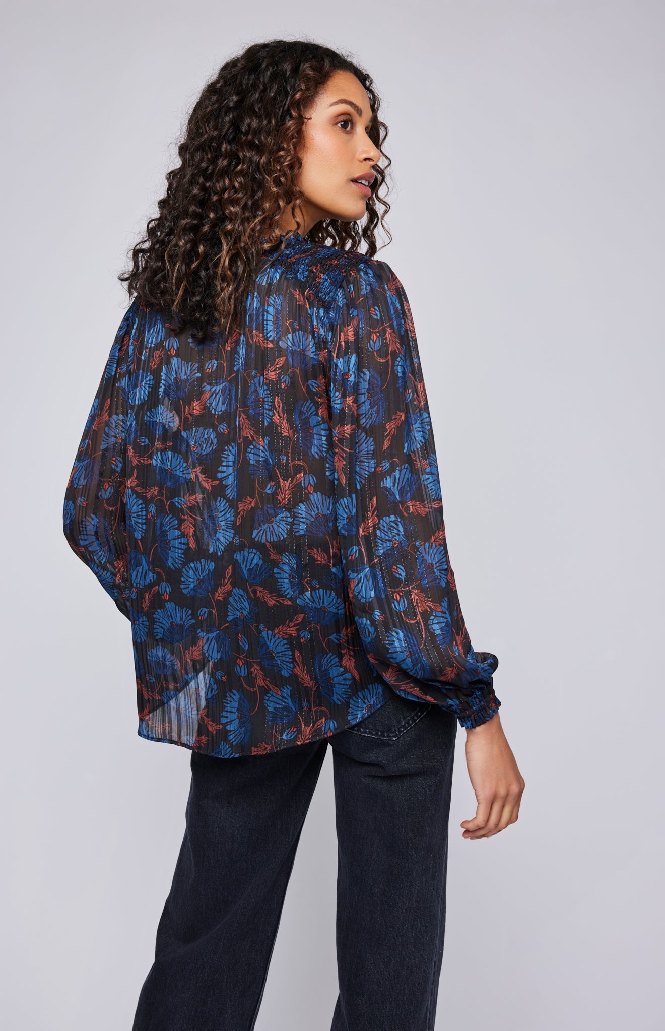 Sasha Blouse|color:Indigo Floral