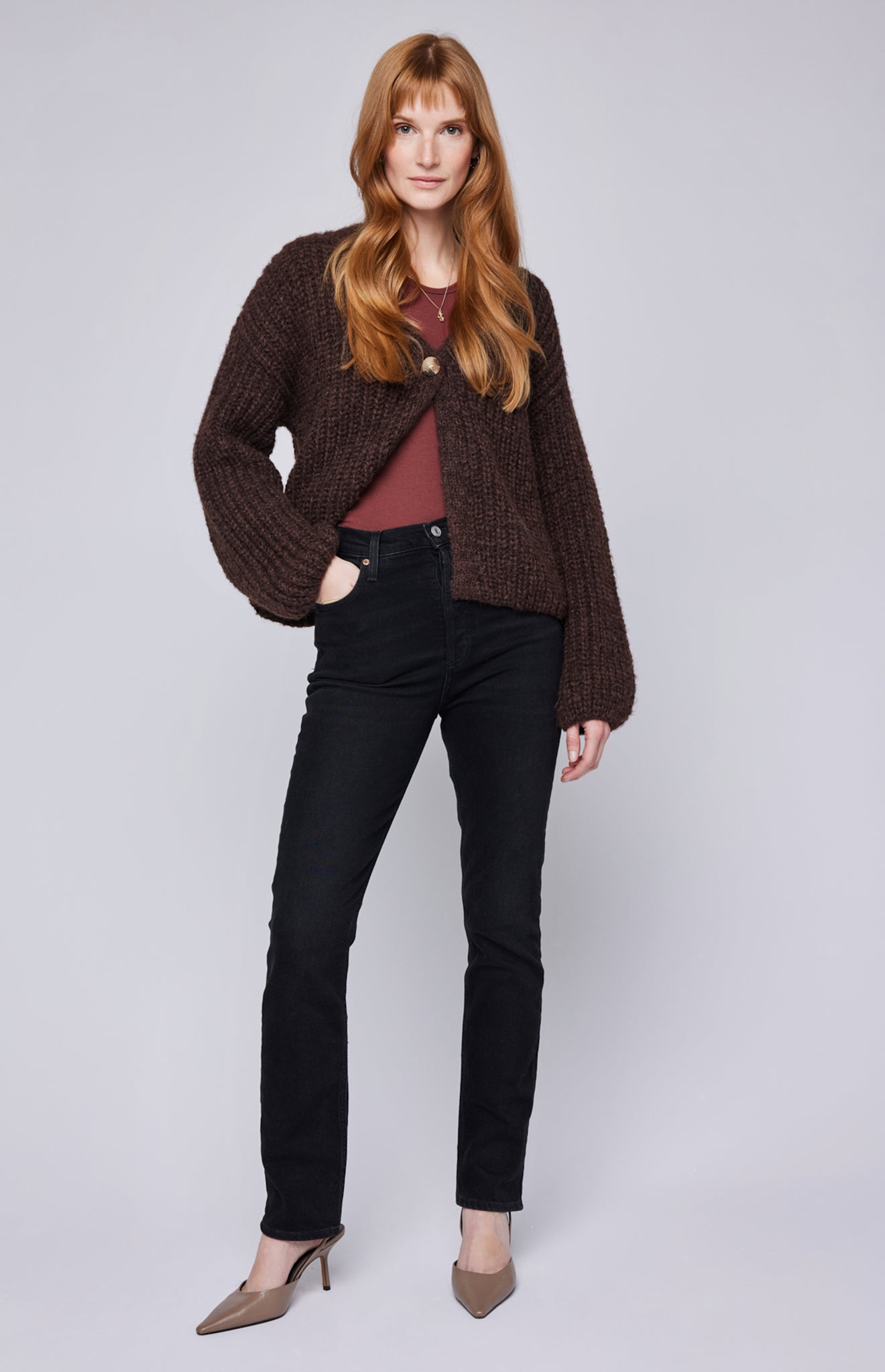 Ilene Cardigan|color:Heather Espresso