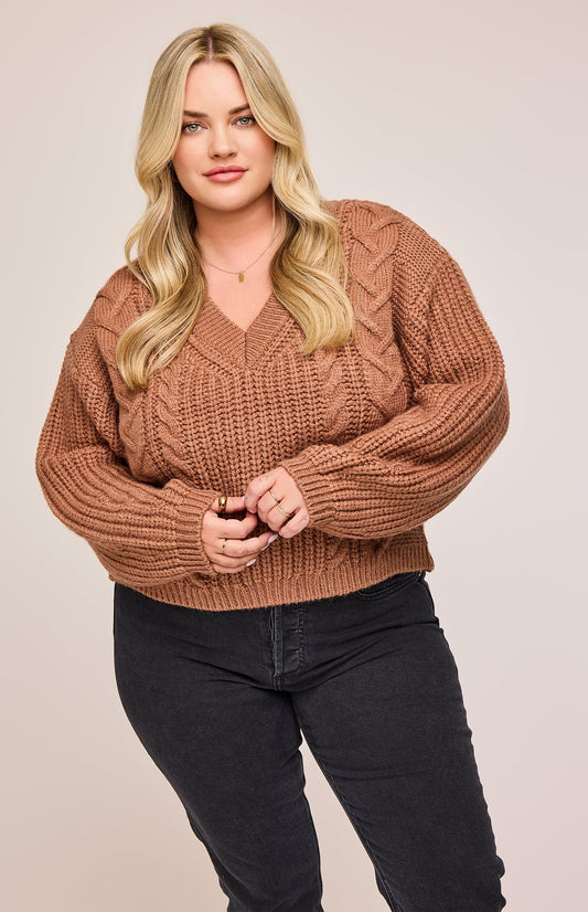 Octavia V-Neck Sweater|color:Camel