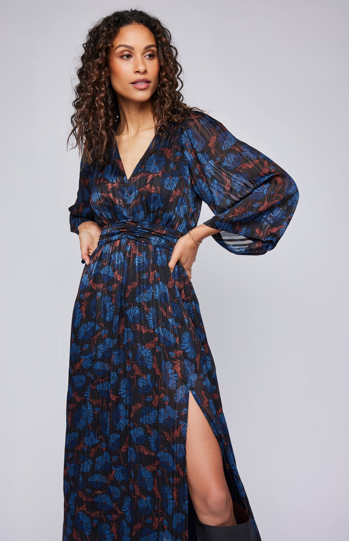 Fabienne Midi Dress|color:Indigo Floral