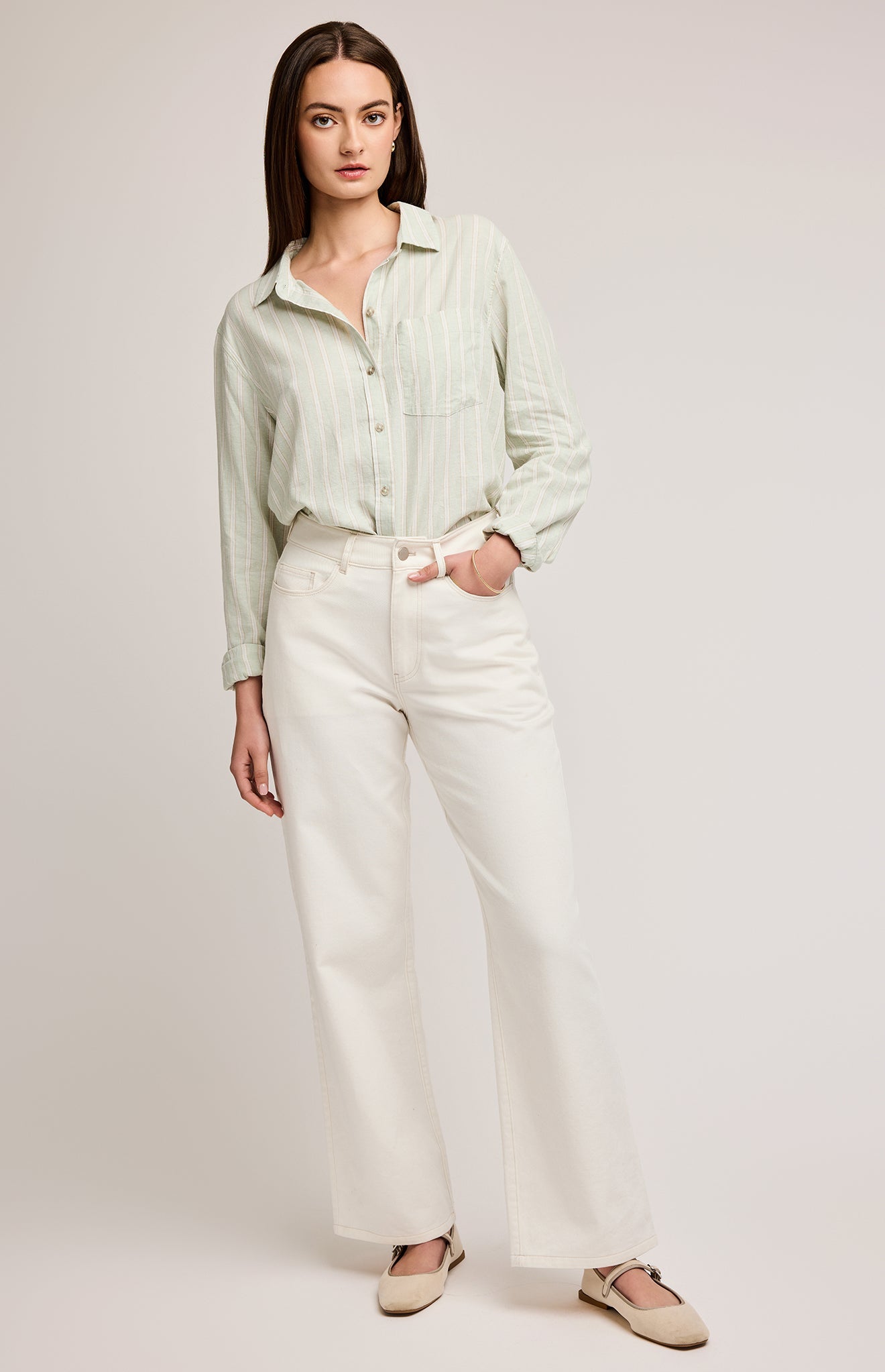 Dominique Button Down Shirt|color:Cactus Stripe