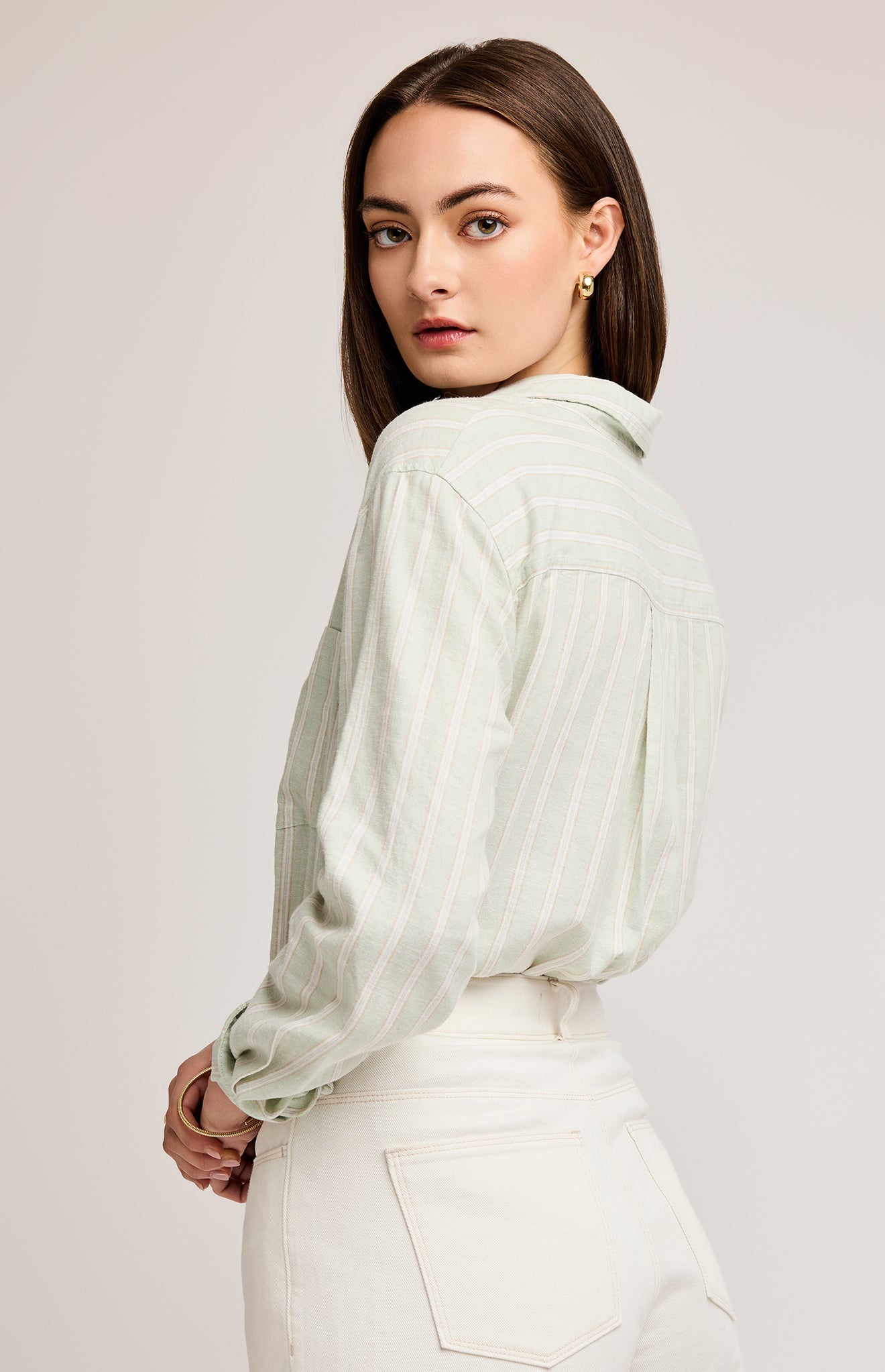 Dominique Button Down Shirt|color:Cactus Stripe