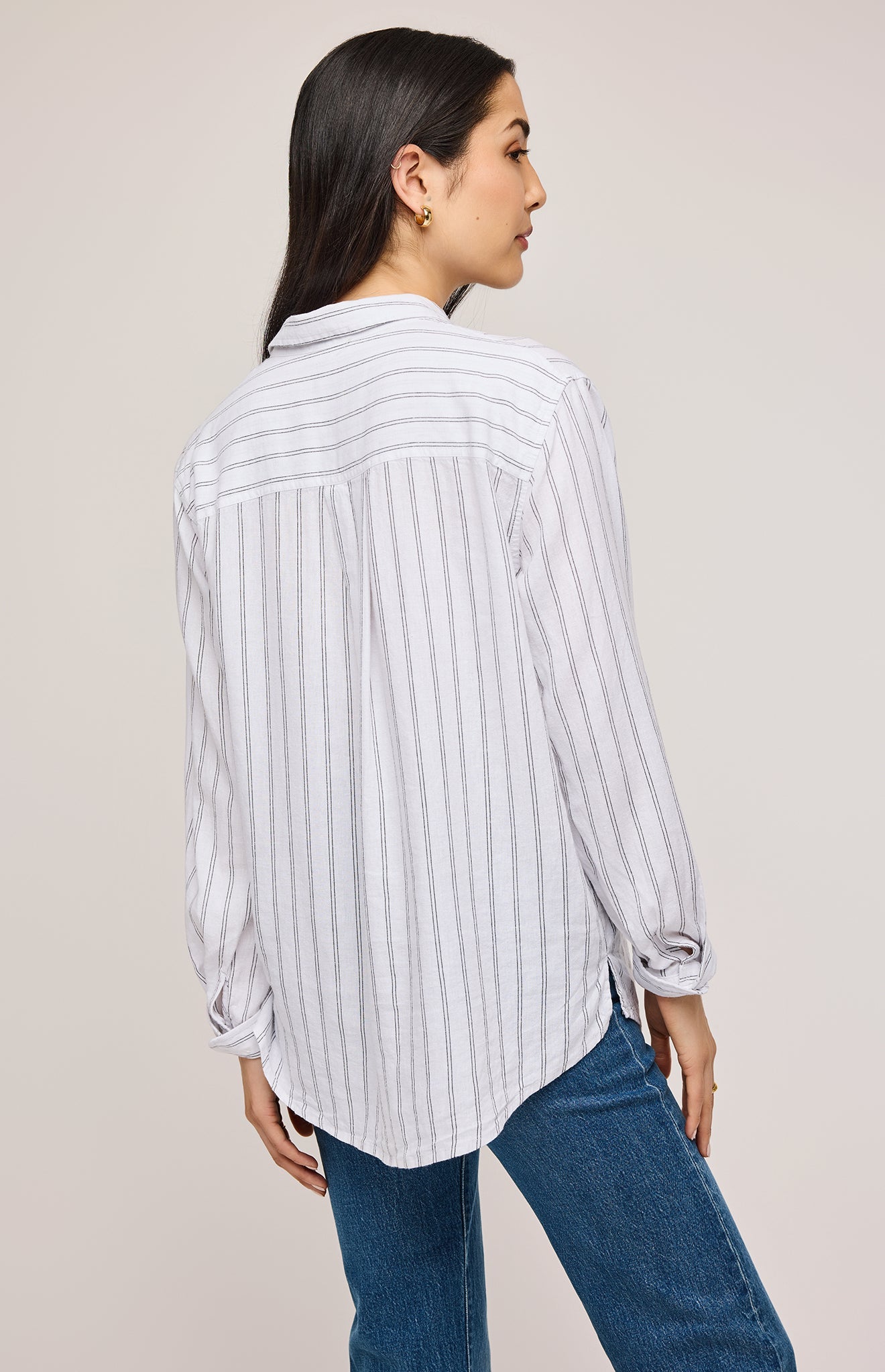 Dominique Button Down Shirt|color:White Stripe