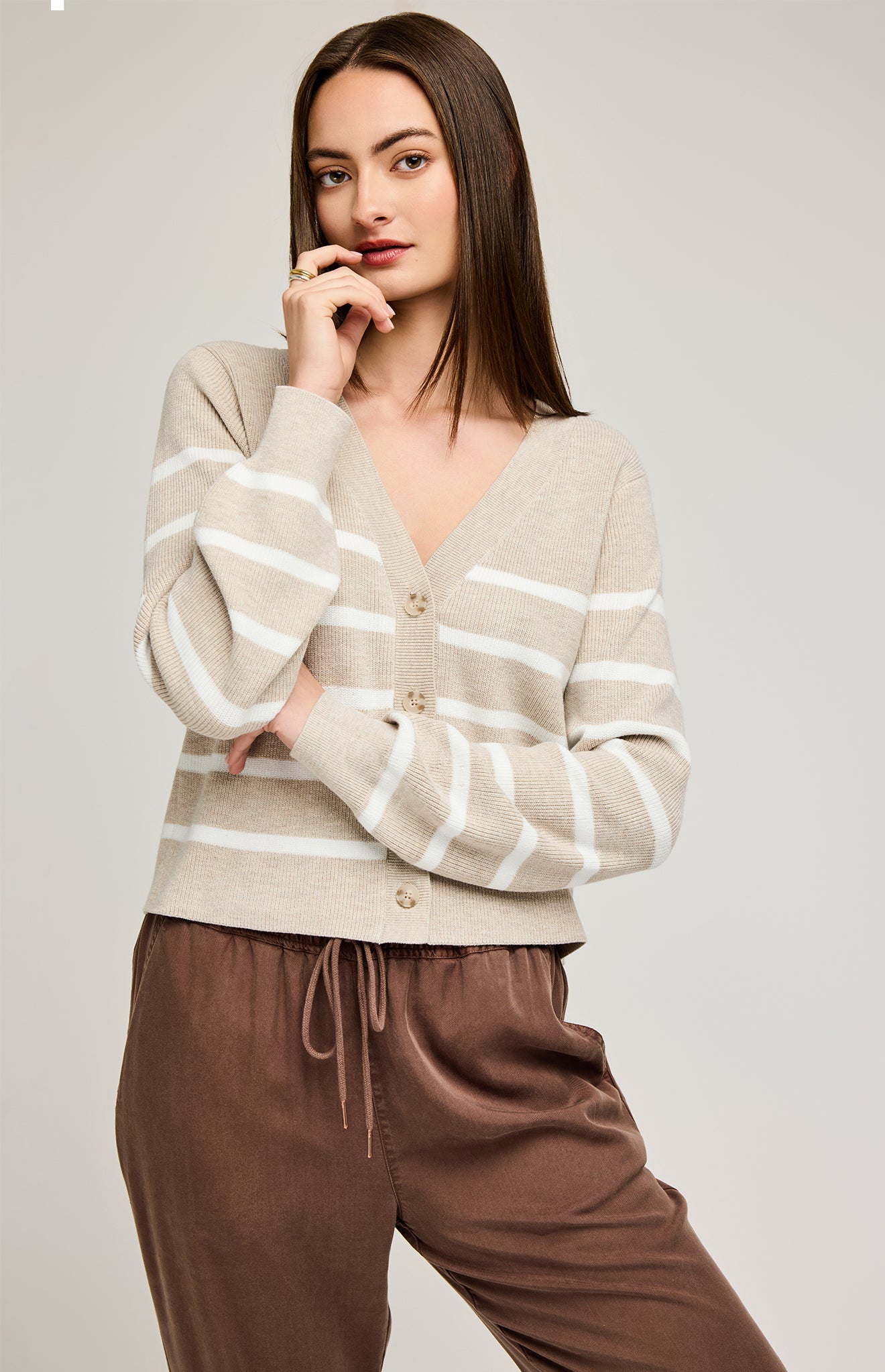 Eden Striped Cardigan|color:Heather Oat Stripe